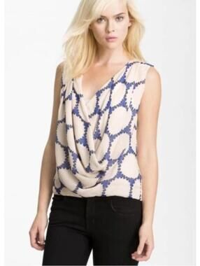 DIANE VON FURSTENBERG Rina S/L Silk Chiffon Blouse in Water Circles Indigo-6